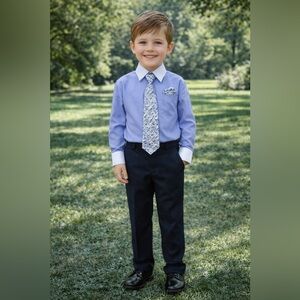 GEORGE MARTIN BOYS COLLECTION 3 Piece Blue Shirt, Zip Tie & handkerchief Set L/6